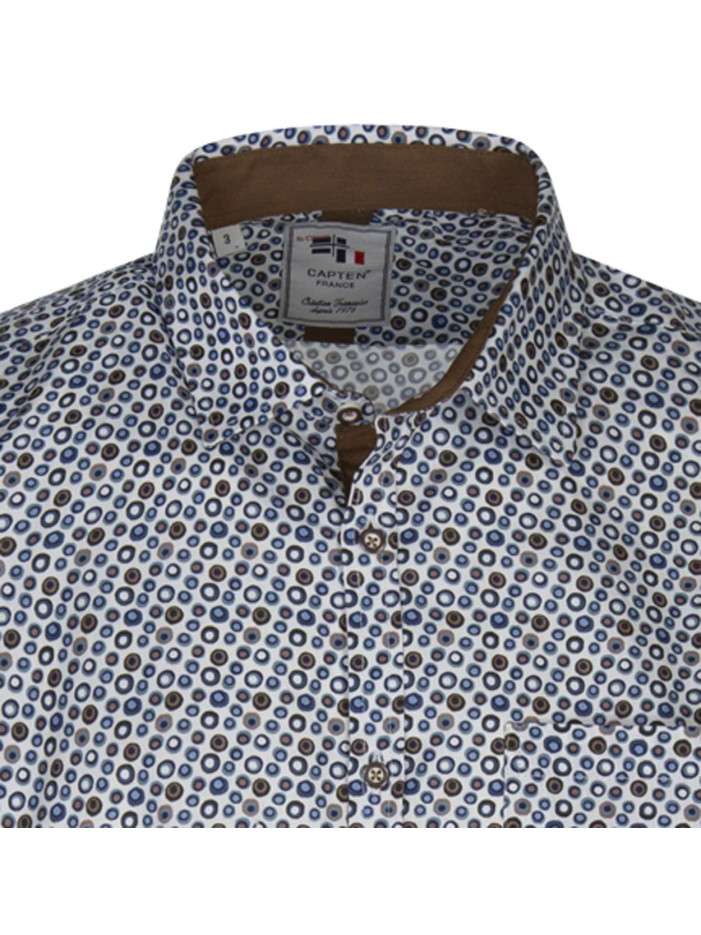 Chemise en coton toile à beurre écrue avec des imprimés ronds bleus et ...