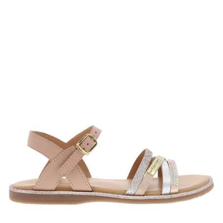 Nu-pieds en cuir rose à semelle plate et à boucle à ardillon