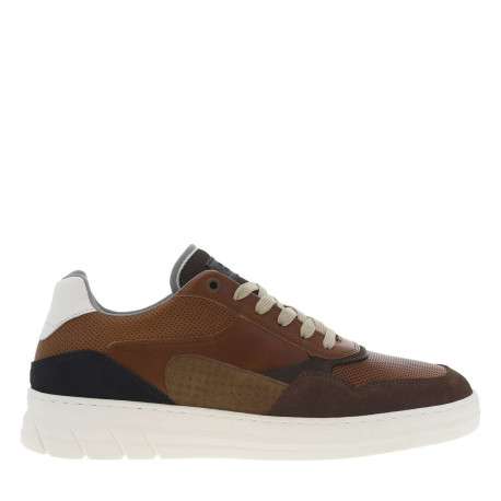 Sneakers en cuir marron à semelle semi-compensée blanche et lacets plats - Image 2