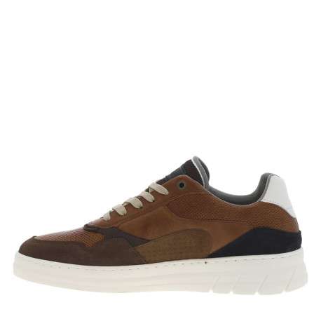 Sneakers en cuir marron à semelle semi-compensée blanche et lacets plats - Image 3