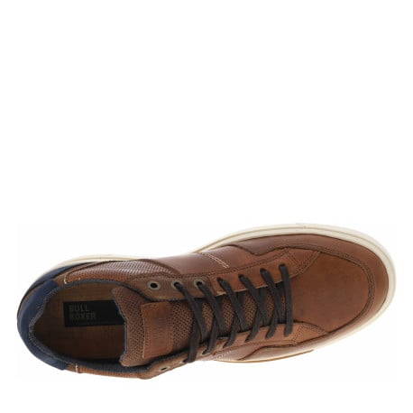 Sneakers en cuir patiné marron à semelle vulcanisée et lacets plats - Image 5