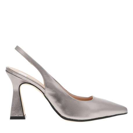 Escarpins en cuir rose gold aspect métallisé avec un talon entonnoir - Image 2