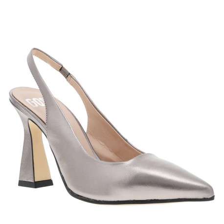 Escarpins en cuir rose gold aspect métallisé avec un talon entonnoir