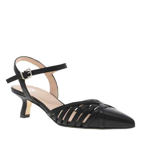 Escarpins en cuir noires à talon décroché moyen avec multiples brides