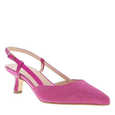 Escarpins en cuir nubuck fuchsia aspect métallisé à talon décroché moyen - Image 3
