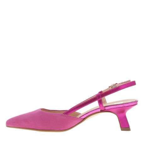 Escarpins en cuir nubuck fuchsia aspect métallisé à talon décroché moyen - Image 4