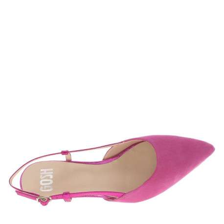 Escarpins en cuir nubuck fuchsia aspect métallisé à talon décroché moyen - Image 6