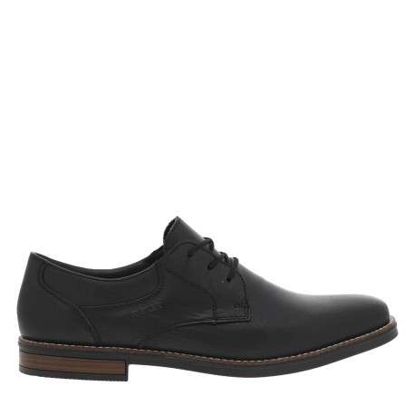 Derbies en cuir noir à talon aspect boisé décroché bas et à lacets ronds enduis - Image 2