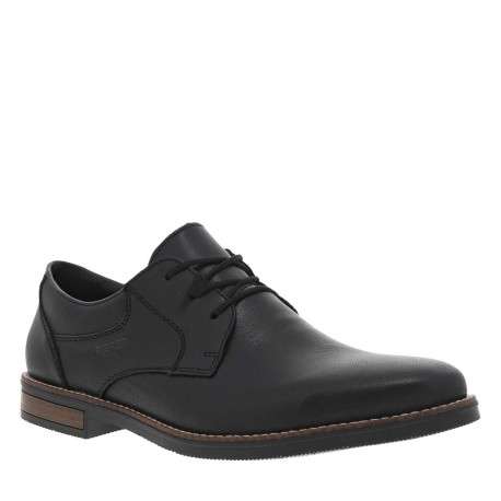 Derbies en cuir noir à talon aspect boisé décroché bas et à lacets ronds enduis