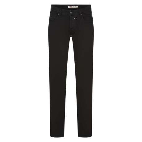 Jean noir uni en coton avec 5 poches et un bouton noir au niveau de la taille