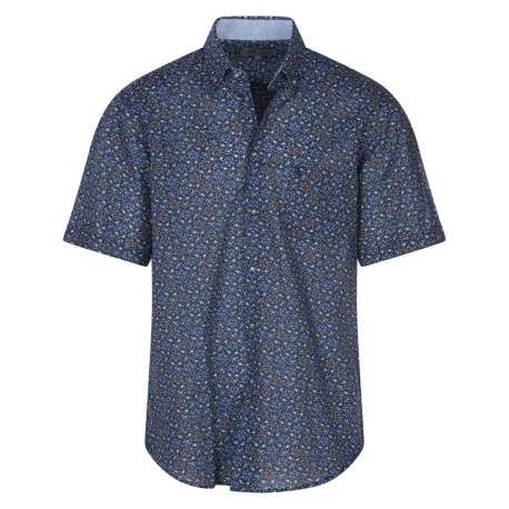 Chemise en coton bleu fleurie avec un col américain et une coupe regular fit