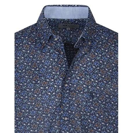 Chemise en coton bleu fleurie avec un col américain et une coupe regular fit - Image 3