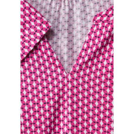Blouse en coton biologique mélangé rouge imprimé losange à coupe droite et col v - Image 4