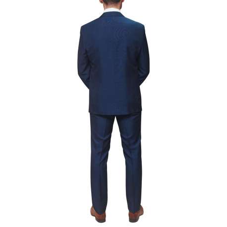 Veste blazer de costume bleue unie avec un col cubain et à manches longues - Image 2