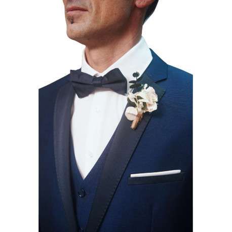 Veste blazer de costume bleue unie avec un col cubain et à manches longues - Image 4
