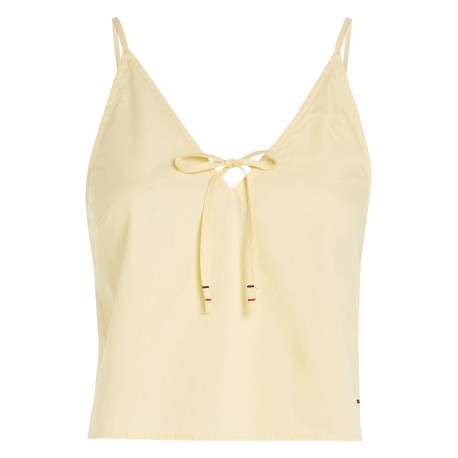 Top à fines bretelles en coton biologique jaune uni à coupe cropped et col v
