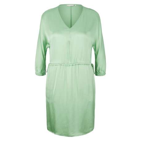Robe courte verte unie avec une coupe ajustée un col v et des manche 3/4 - Image 6
