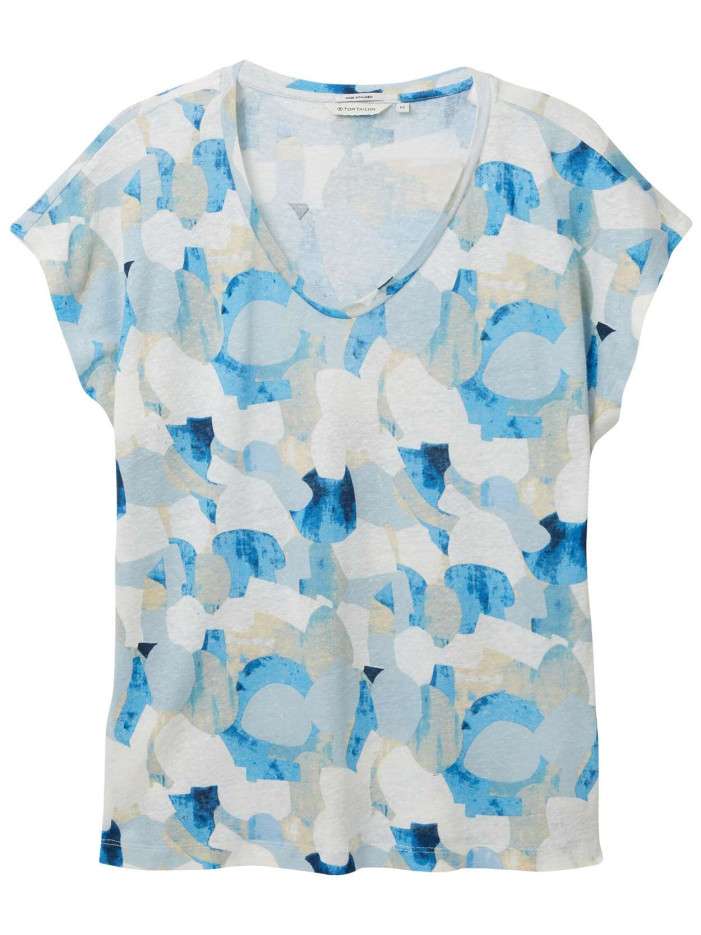 T-shirt en lin bleu imprimé...