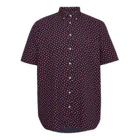 Chemise en coton marine fleurie à coupe regular fit et col américain