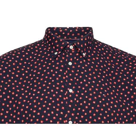 Chemise en coton marine fleurie à coupe regular fit et col américain - Image 2