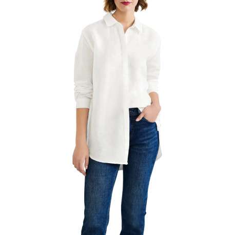 Chemisier blanc en lin et coton blanc avec une coupe longue et un col français - Image 2