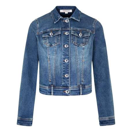 Veste stone en jean à coupe droite col français et à manches longues