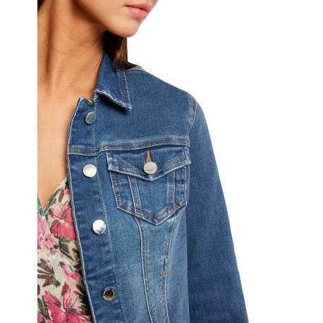 Veste stone en jean à coupe droite col français et à manches longues - Image 3