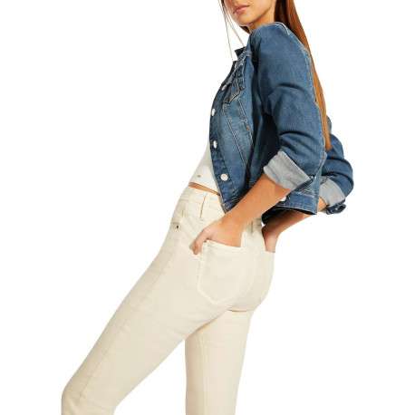 Veste stone en jean à coupe droite col français et à manches longues - Image 4