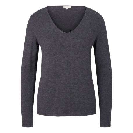 Pull anthracite uni avec un col v et des manches longues