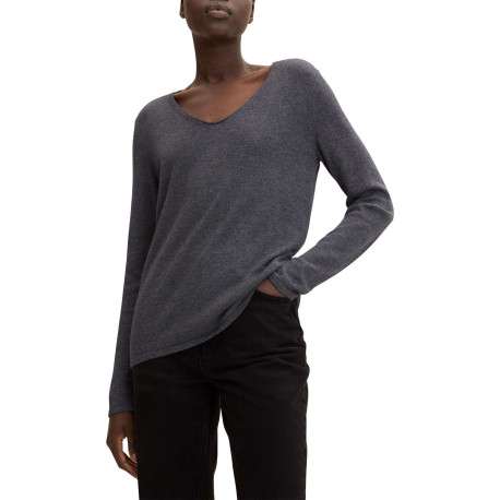 Pull anthracite uni avec un col v et des manches longues - Image 3