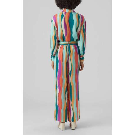 Pantalon pétrole imprimé abstrait avec une coupe large et une taille haute - Image 2