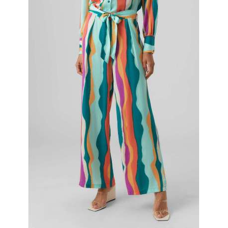 Pantalon pétrole imprimé abstrait avec une coupe large et une taille haute - Image 3