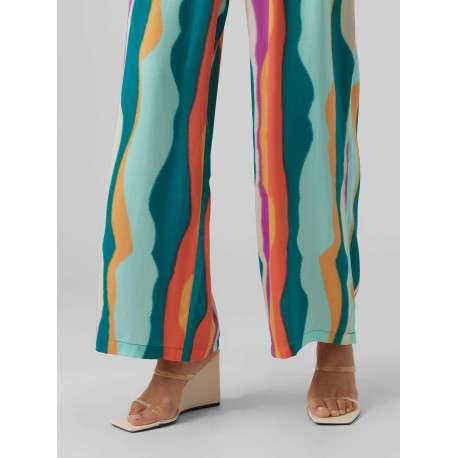 Pantalon pétrole imprimé abstrait avec une coupe large et une taille haute - Image 4