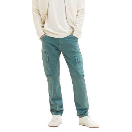 Pantalon cargo en coton vert uni à coupe droite et taille intermédiaire - Image 7