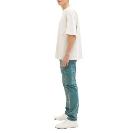 Pantalon cargo en coton vert uni à coupe droite et taille intermédiaire - Image 8