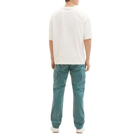 Pantalon cargo en coton vert uni à coupe droite et taille intermédiaire - Image 9