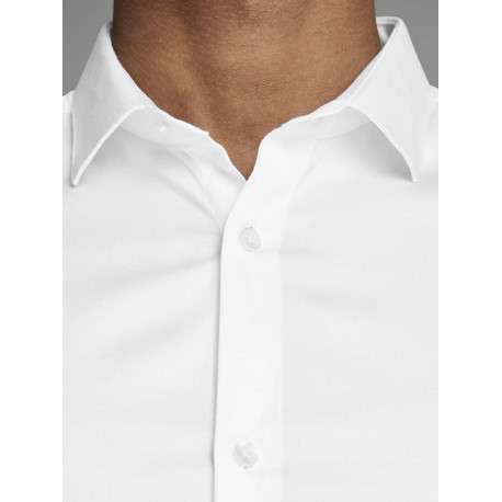 Chemise blanche unie à coupe ajustée col italien et à manches longues - Image 3
