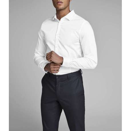 Chemise blanche unie à coupe ajustée col italien et à manches longues - Image 5