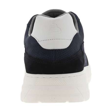 Sneakers en cuir marine à semelle semi-compensée blanche et lacets plats - Image 6