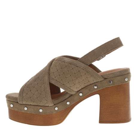 Nu-pieds en cuir nubuck taupe à talon décroché haut et boucle à ardillon