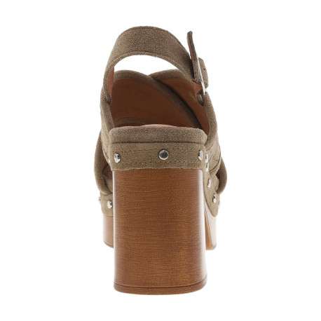 Nu-pieds en cuir nubuck taupe à talon décroché haut et boucle à ardillon - Image 6