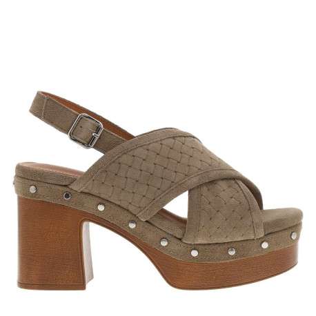 Nu-pieds en cuir nubuck taupe à talon décroché haut et boucle à ardillon - Image 2