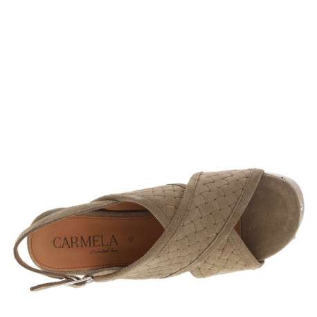 Nu-pieds en cuir nubuck taupe à talon décroché haut et boucle à ardillon - Image 4