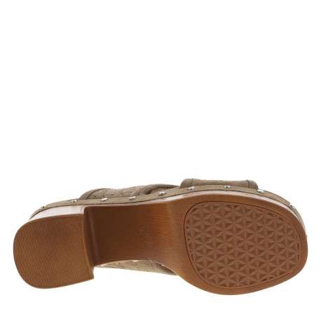 Nu-pieds en cuir nubuck taupe à talon décroché haut et boucle à ardillon - Image 5