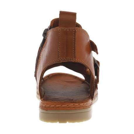Nu-pieds en cuir cognac à talon plat et à boucle à ardillon dorée - Image 6
