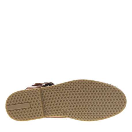 Nu-pieds en cuir cognac à talon plat et à boucle à ardillon dorée - Image 5