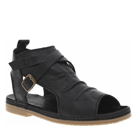 Nu-pieds en cuir noir à talon plat et à boucle à ardillon dorée - Image 3