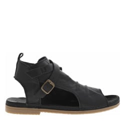 Nu-pieds en cuir noir à talon plat et à boucle à ardillon dorée