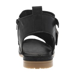 Nu-pieds en cuir noir à talon plat et à boucle à ardillon dorée