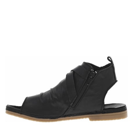 Nu-pieds en cuir noir à talon plat et à boucle à ardillon dorée - Image 2